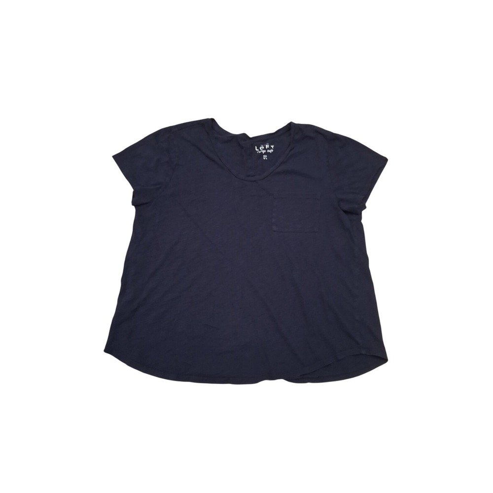 Ann Taylor LOFT Vintage Soft Navy Blue Pocket T-Shirt Women XL SS Scoop